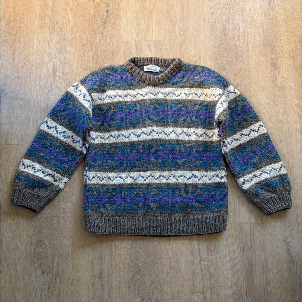 Wool Purple Multicolor Patterned Sweater Large - Picture 2 of 10